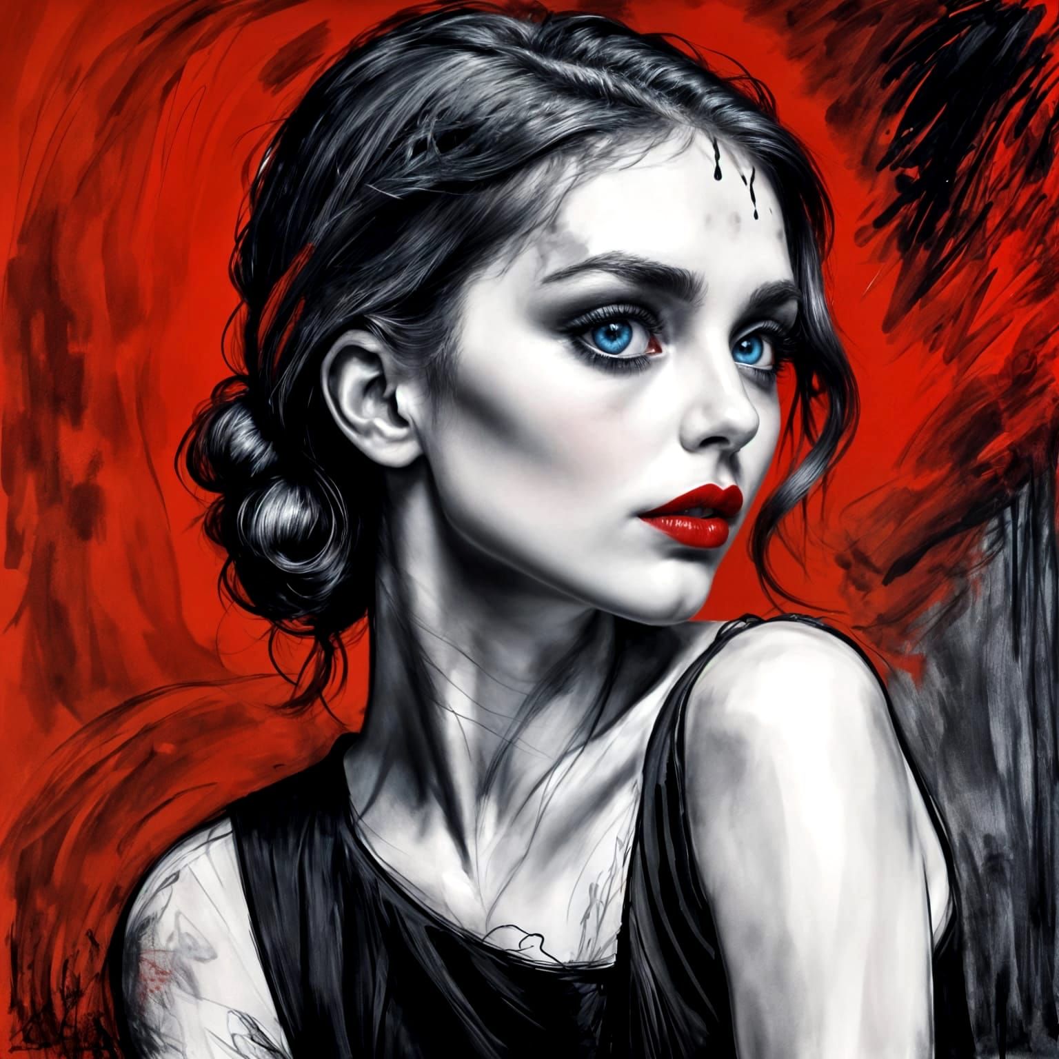 Monochrome Portrait with Red Lips