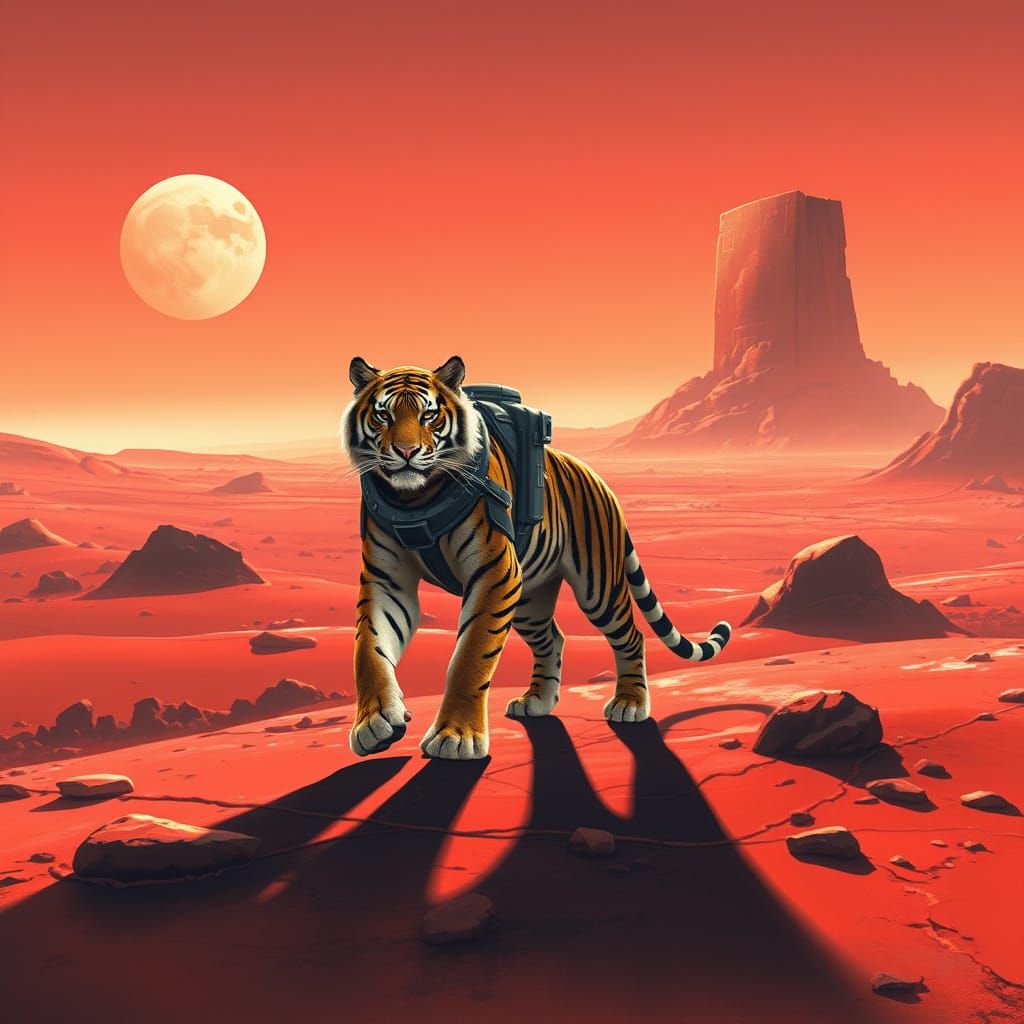 Tiger Astronaut on Alien Planet in Painterly Style