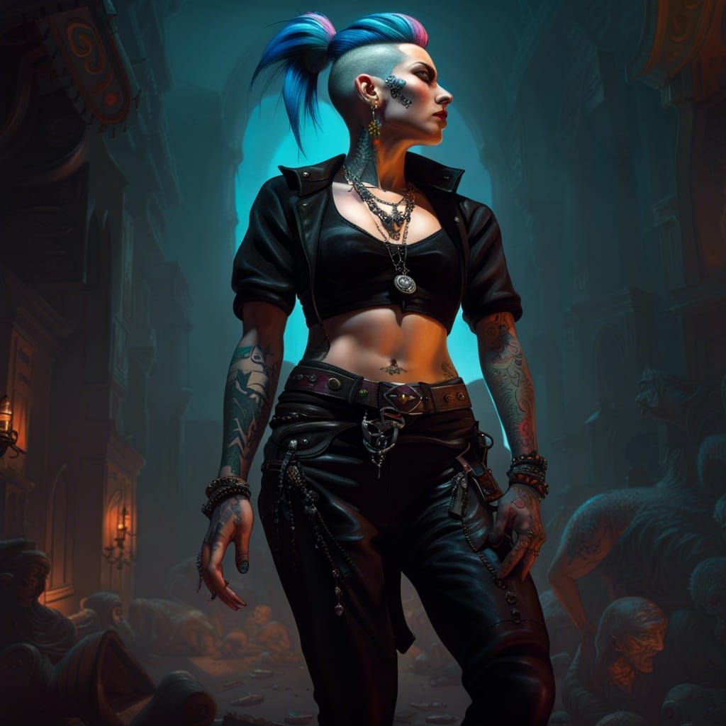 Goth Punk Woman Portrait in Oil Painting Style