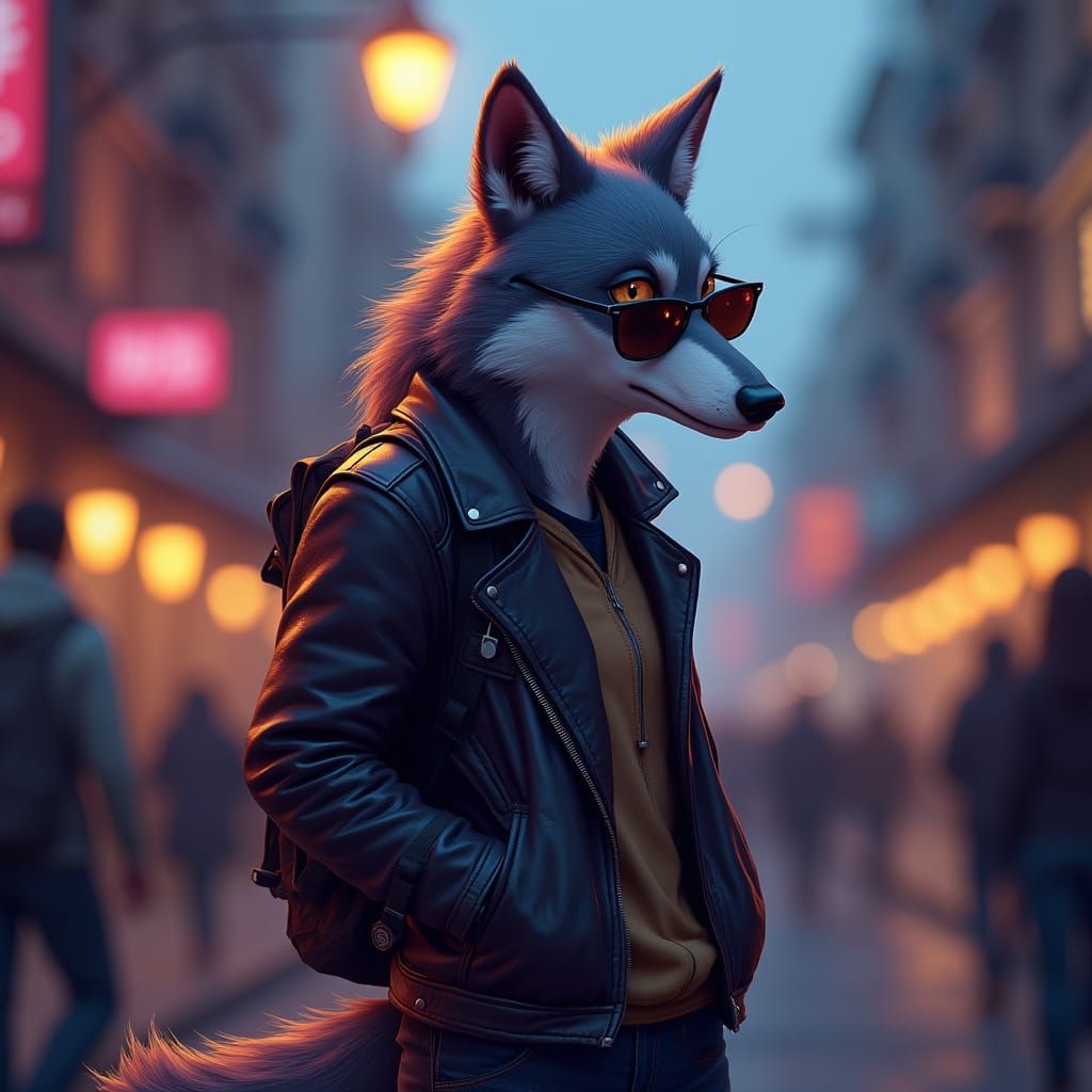 Wolf in Leather Jacket, Urban Fantasy Art