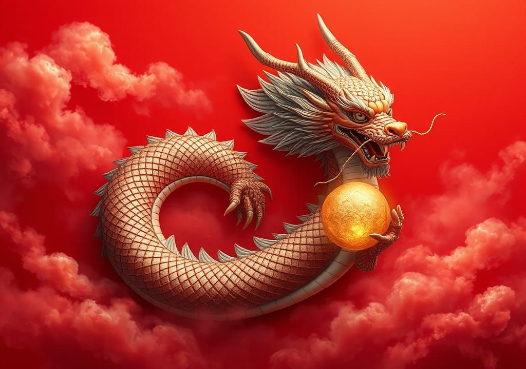 Chinese Dragon with Golden Orb, Matte Painting