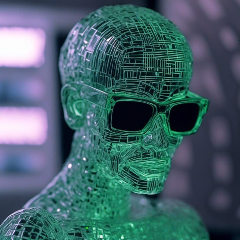 Person with Hologram Display in Cyberpunk Style