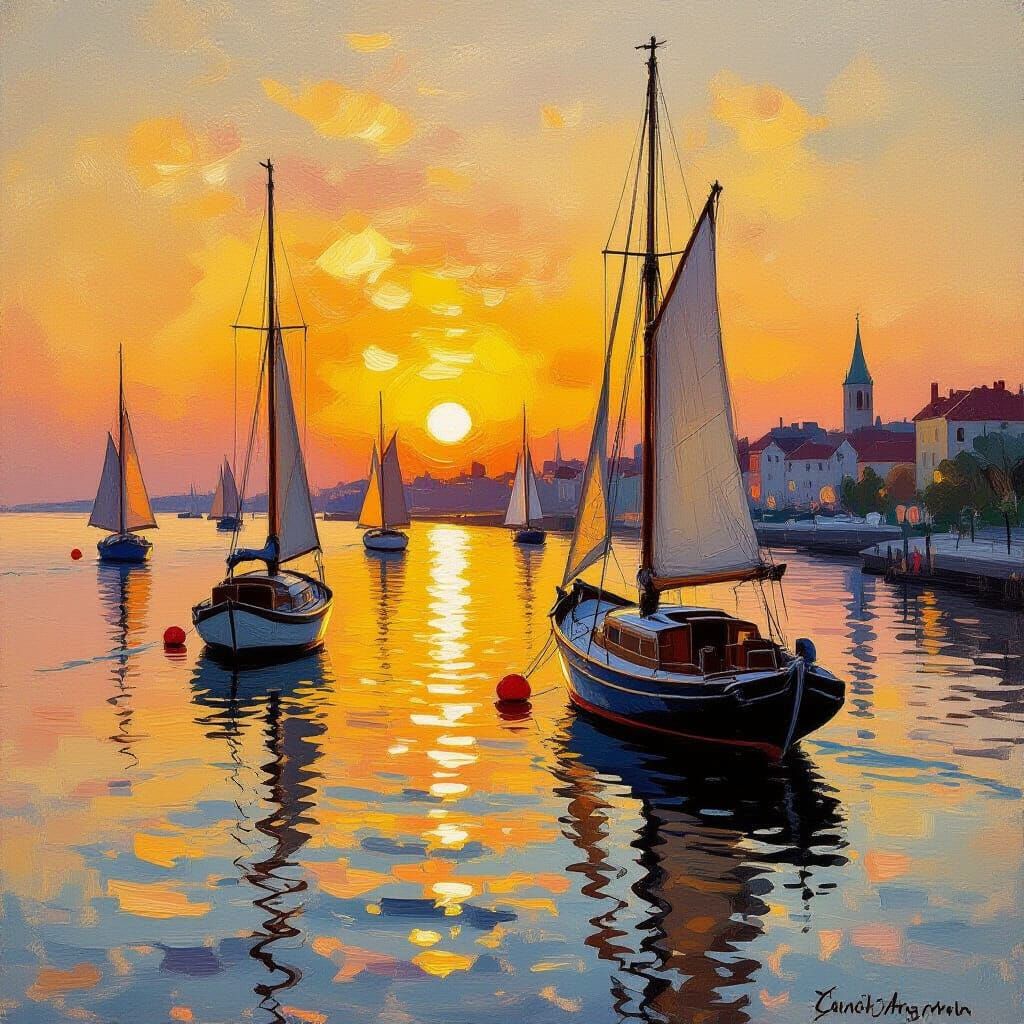 Impressionist Harbour Scene at Sunrise