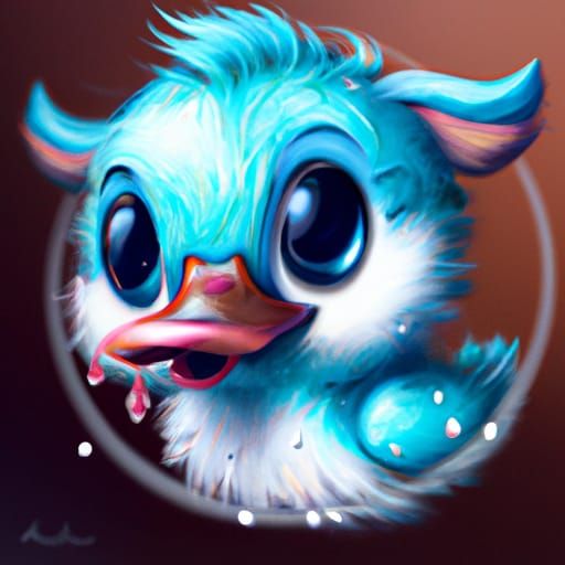 Chibi Blue Duck Doughnut Digital Art
