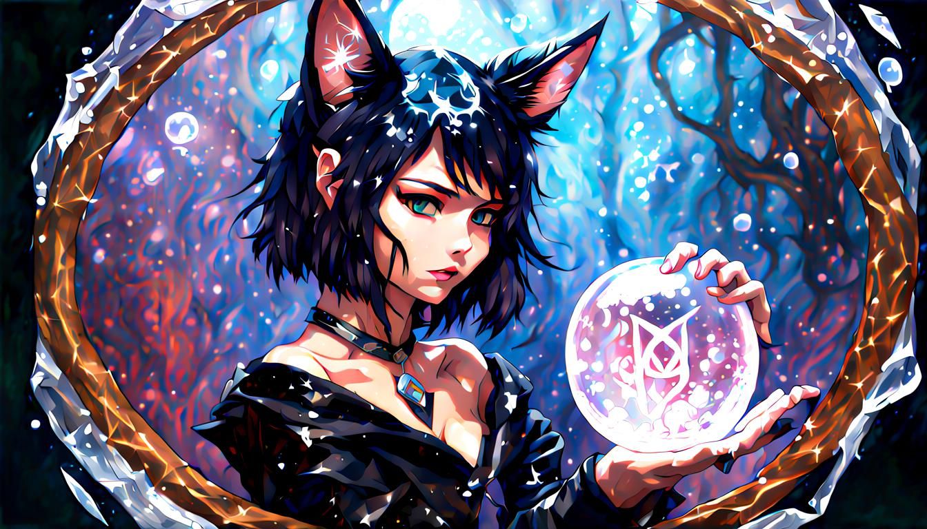 Anime Sorceress with Cat Ears Casting Rune Magic