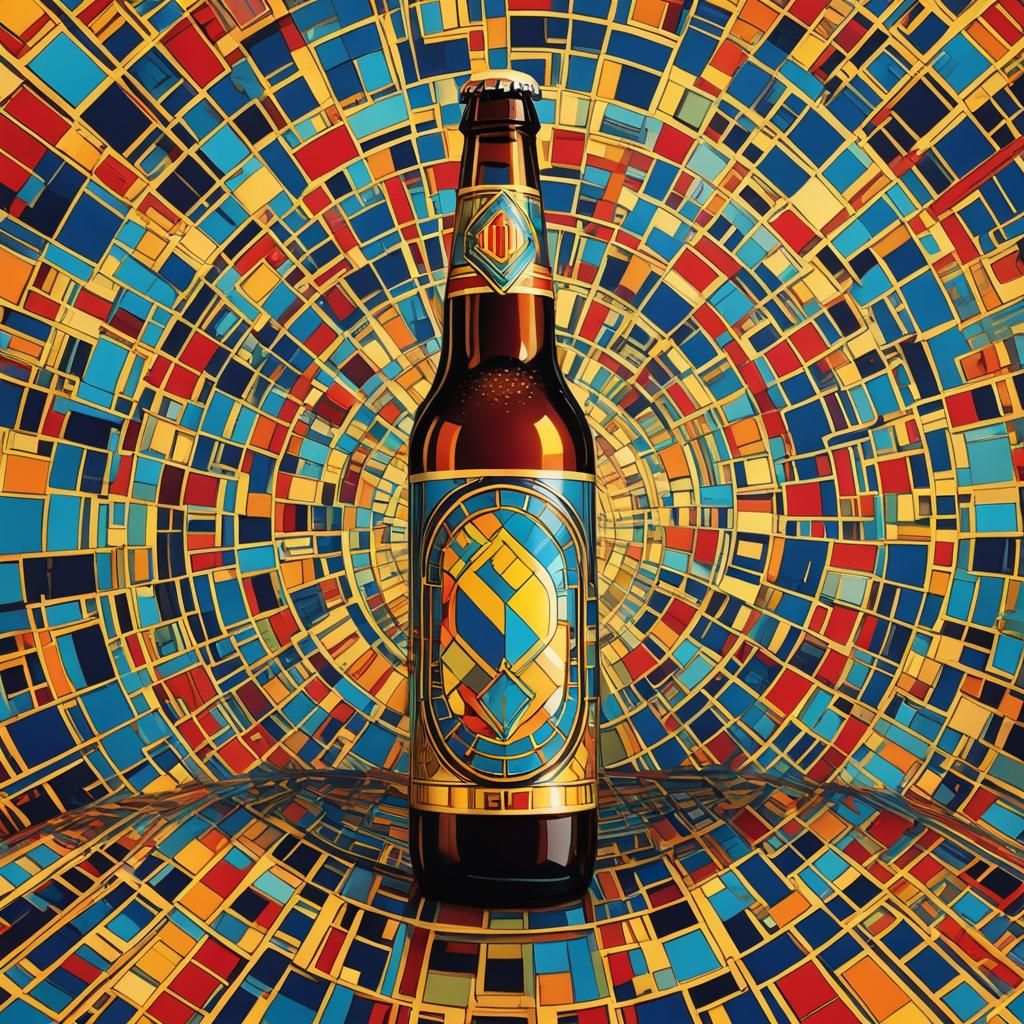 Pop Art Beer Bottle with Bauhaus Patterns