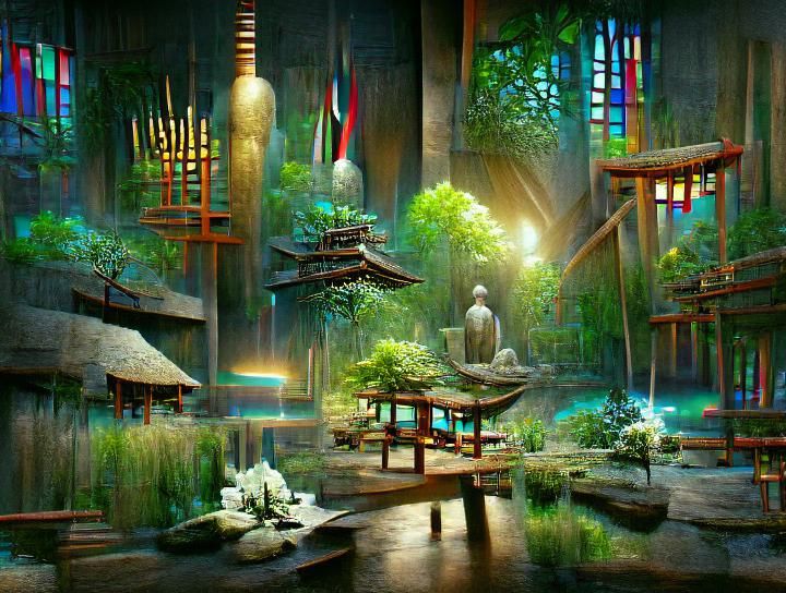 Zen Bamboo Sanctuary Oasis: Artstation Masterpiece
