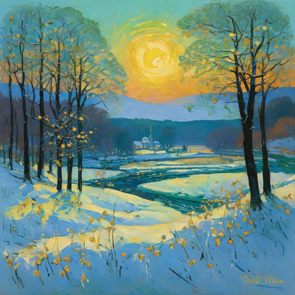 Winter Wonderland in Vibrant Impressionist Style