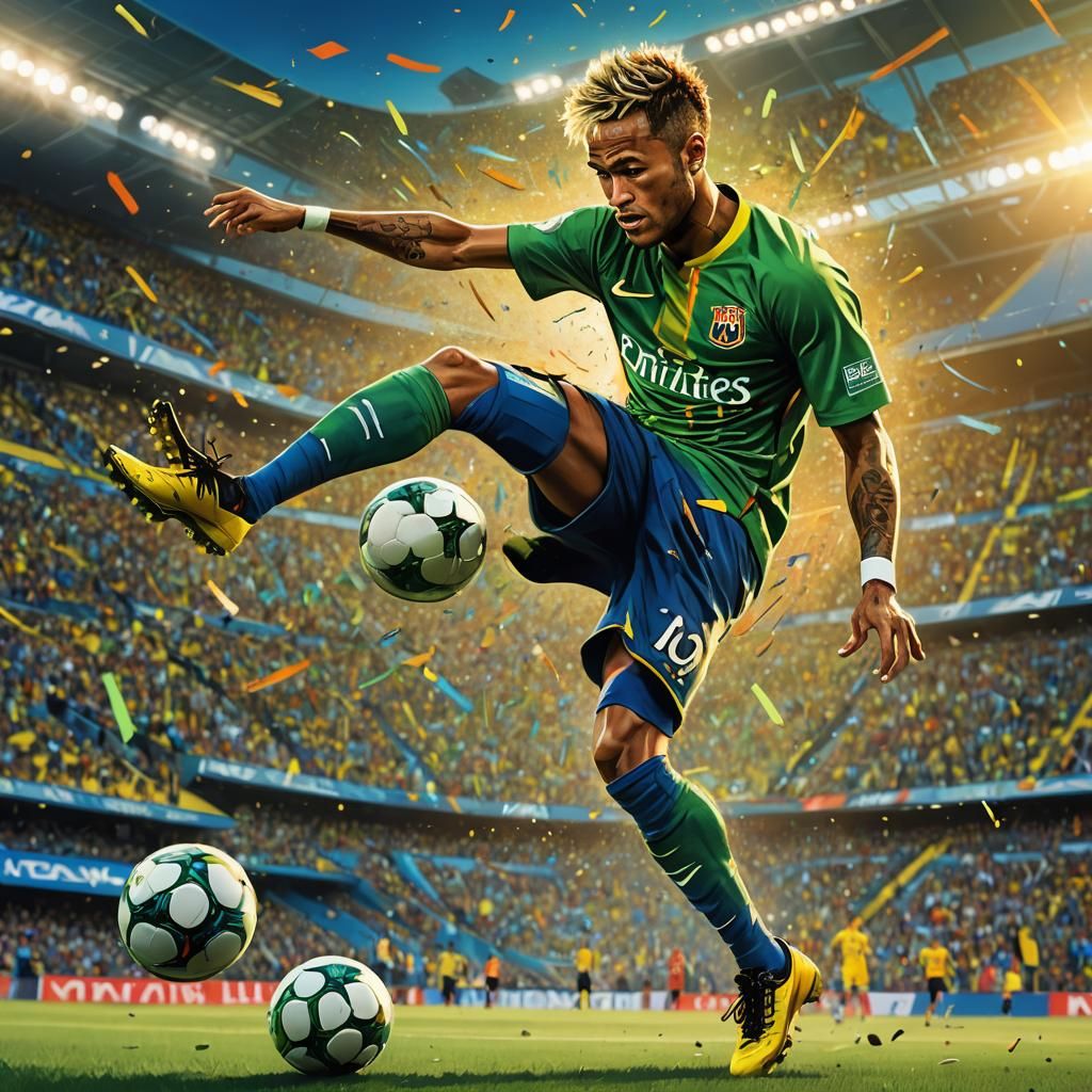 Dynamic Neymar Bicycle Kick in Comic Book Style