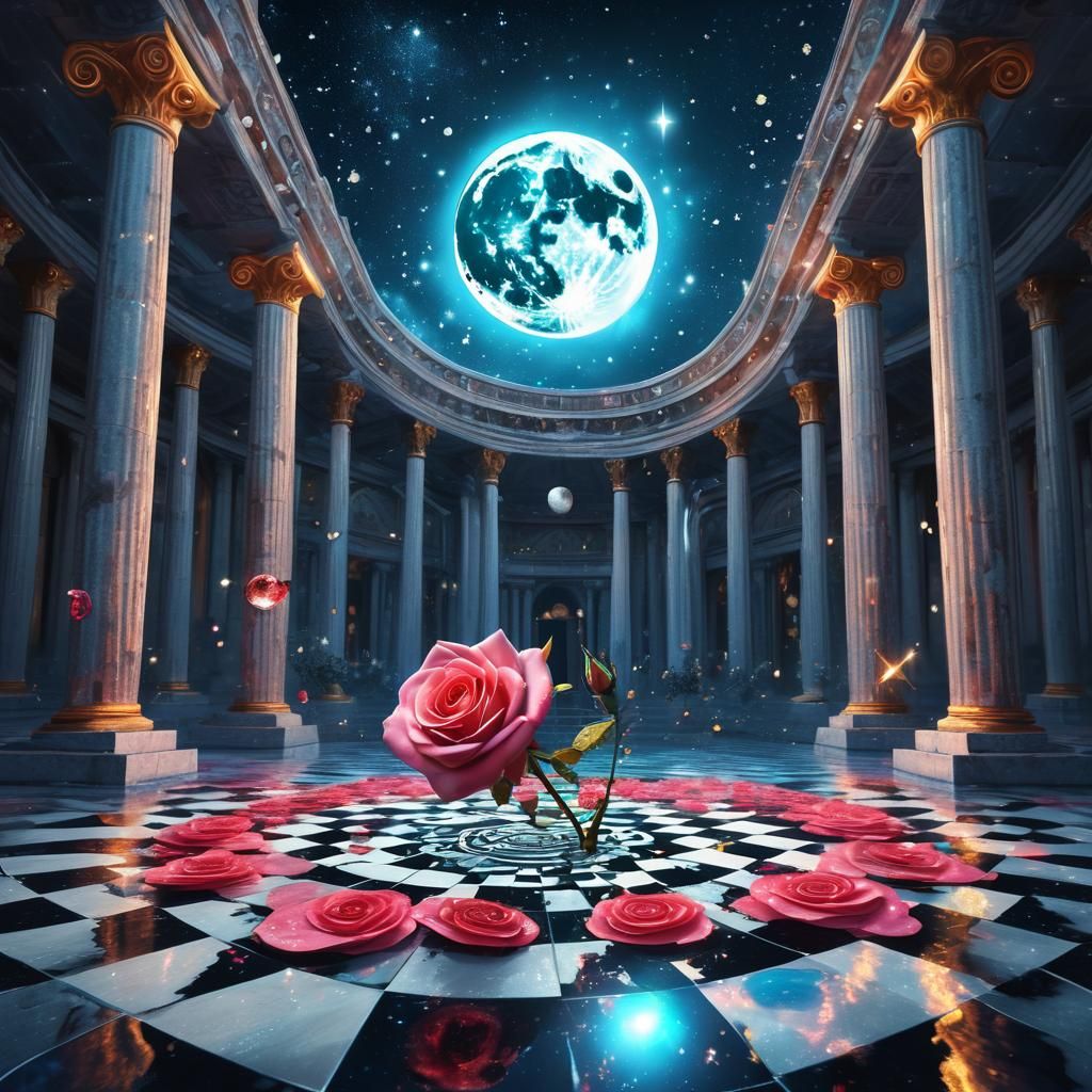 Melting Glittering Rose in Surreal Art Nouveau Style