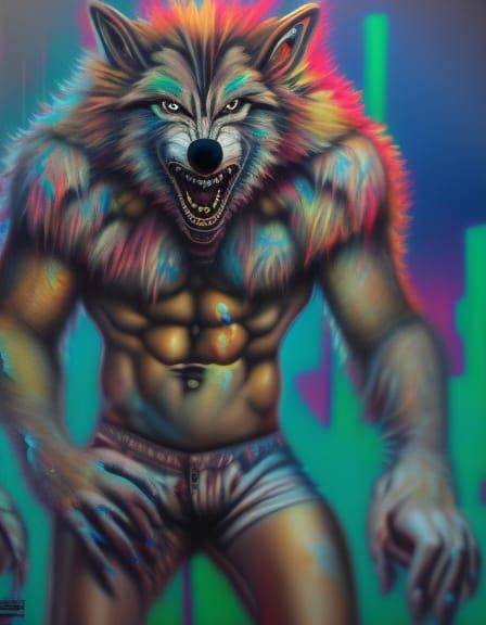 Hyperrealistic Werewolf Graffiti Art, Detailed and Cinematic