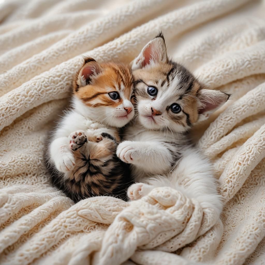 Adorable Kitten and Puppy Cuddle, Macro Photography