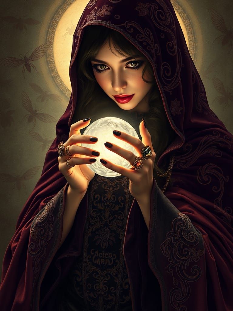 Halloween Witch with Flowers and Pumpkin