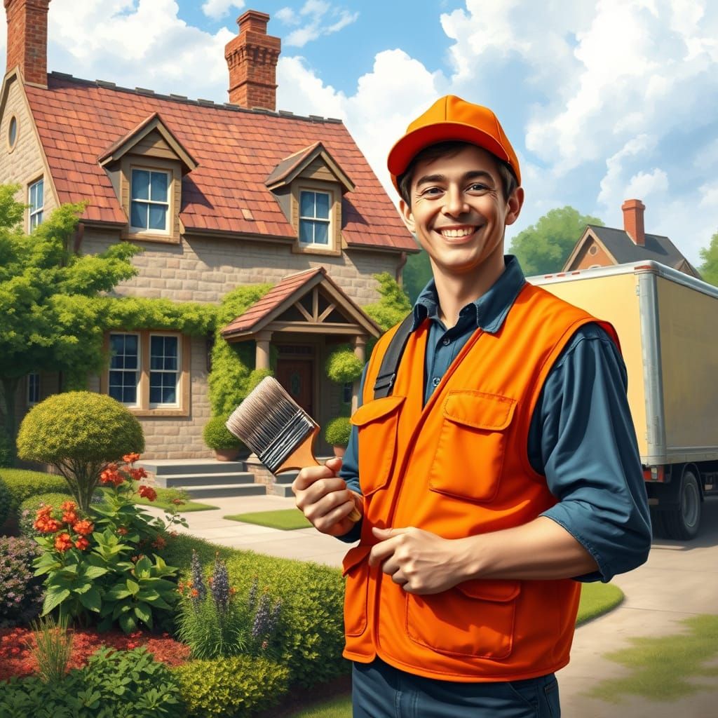 Charming Coal Town Scene with Smiling Worker