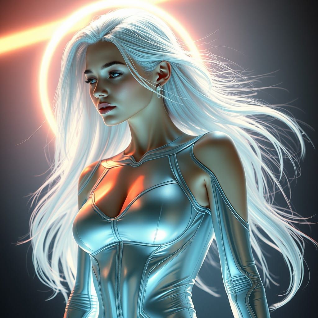 Sleek Futuristic Goddess Radiates in Cyberpunk Glow