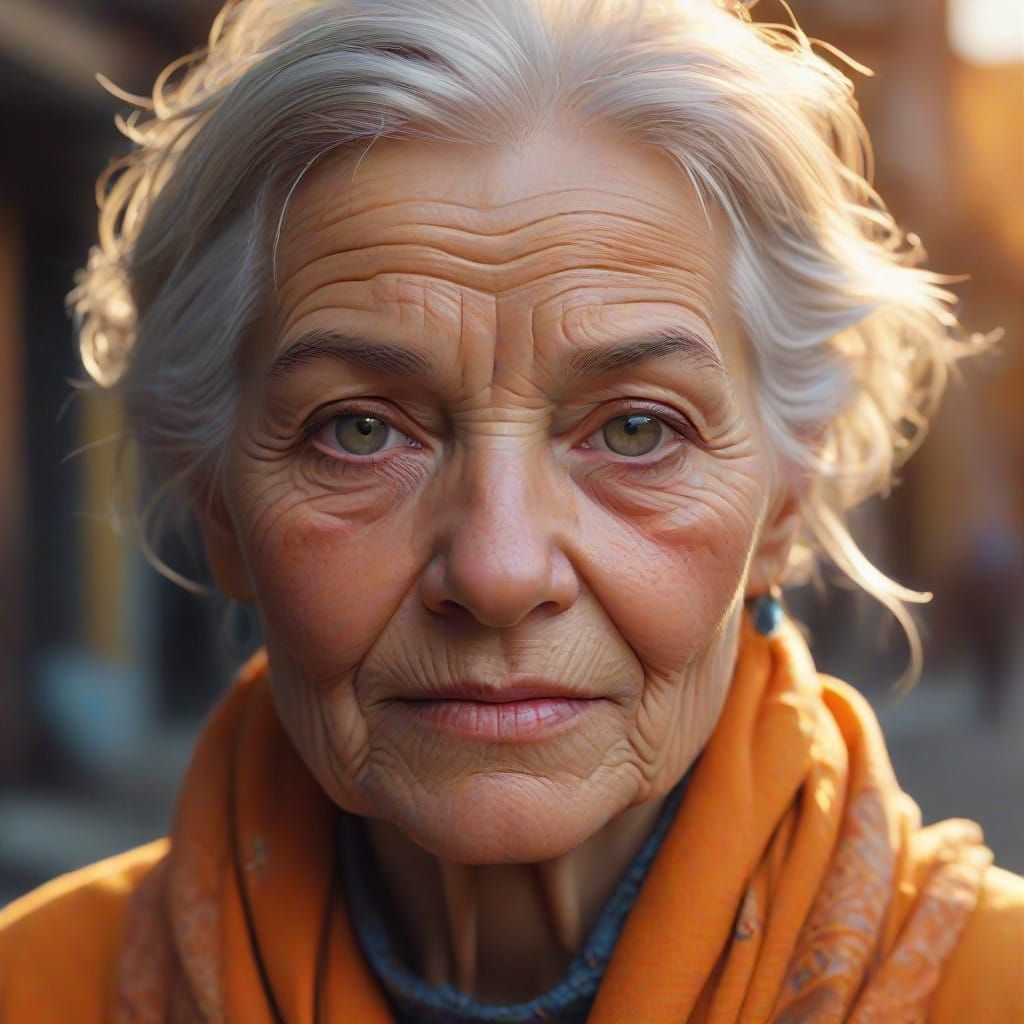 Elegant Elderly Lady in Vibrant Sunset Hues