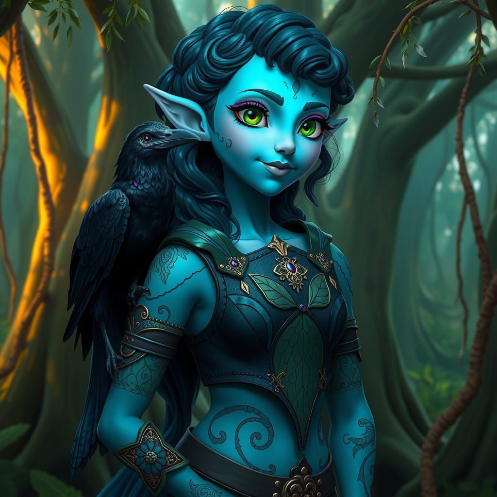 Enchanted Forest Mermaid in Whimsical Folk-Art Style