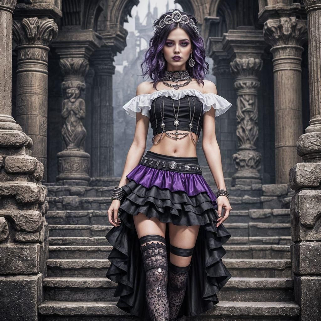 Gothic Woman in Egyptian Castle, Hyperrealistic Style