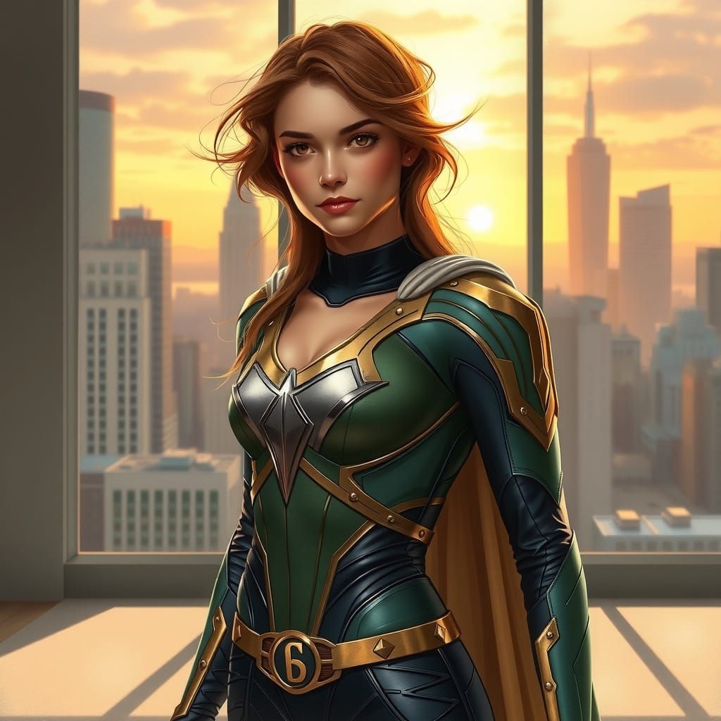 Confident Supergirl Portrait in Art Nouveau Style