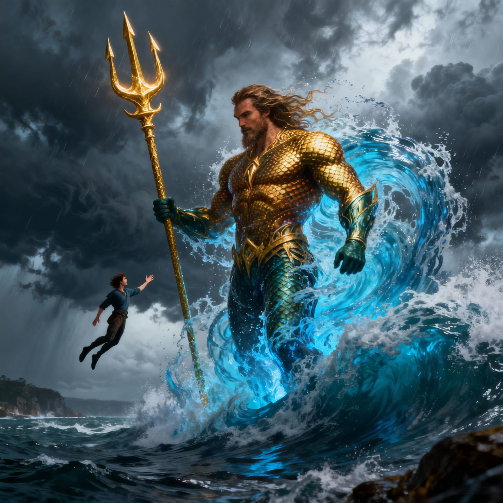 Aquaman Emerges From Swirling Seas with Golden Trident