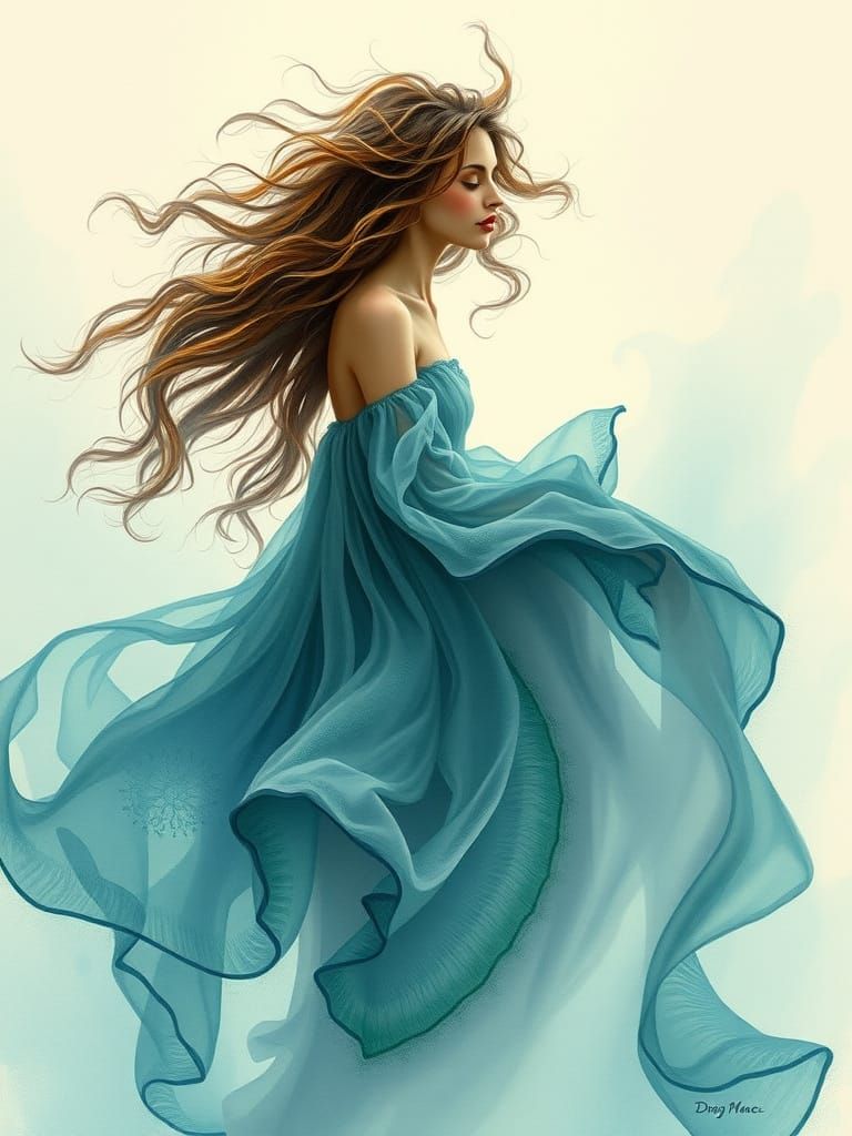 Dreamy Watercolor Dance of a Whimsical Woman