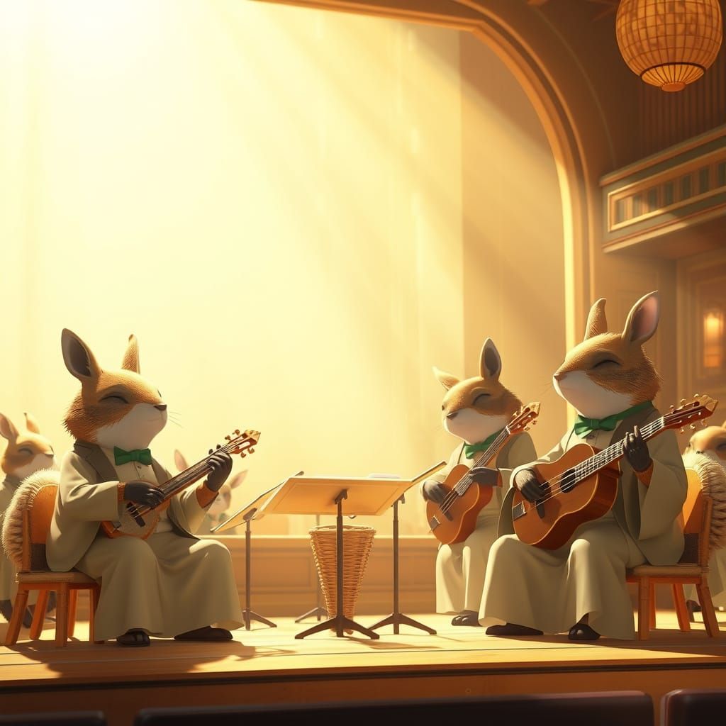 Anthropomorphic Animals Perform Bamboo Music in Concert