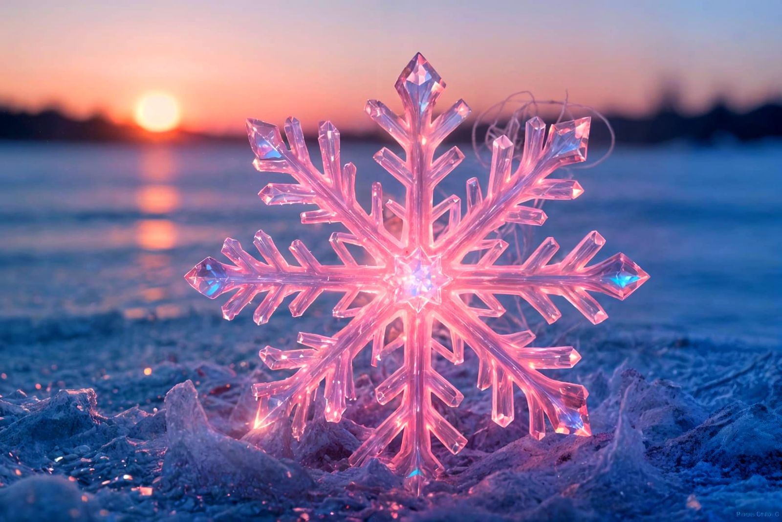 Surreal Glowing Snowflake of Fiery Smoke