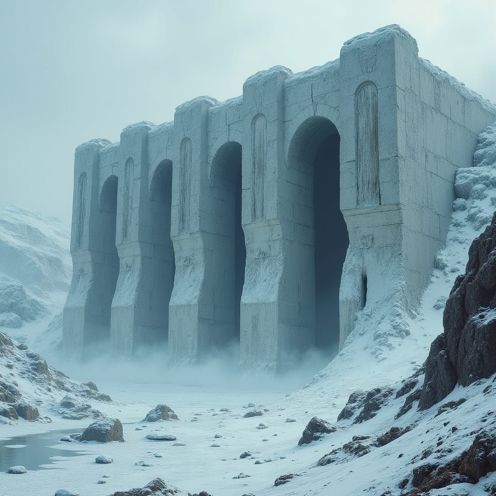 Cyclopean Walls in Antarctic Mountain, Surrealist Art