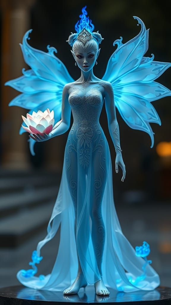 Ethereal Vietnamese Ghost Figure in Holographic Cosmic Style