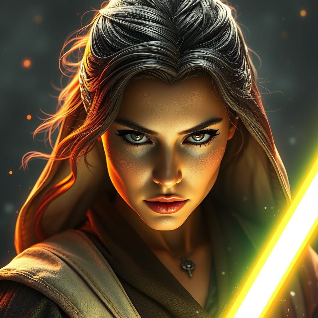 Voluptuous Jedi Knight: Hyperrealistic Portrait in 8k