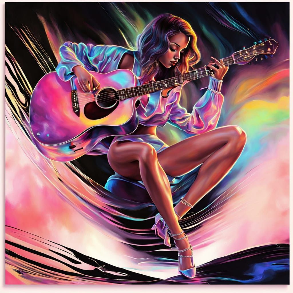 Airbrush Portrait of a Guitarist with Neon Accents