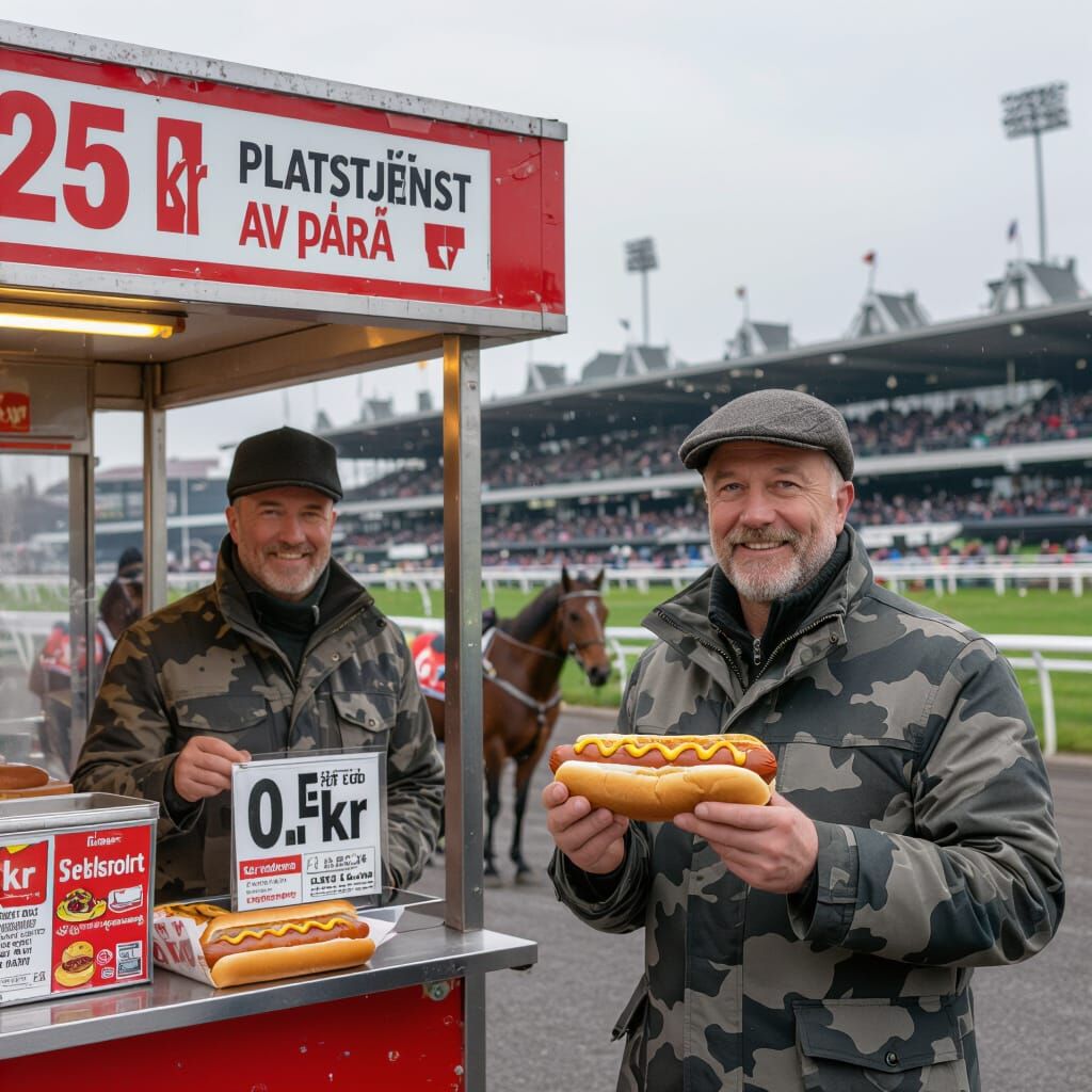 Contrasting Man at Racetrack with Free Hot Dog