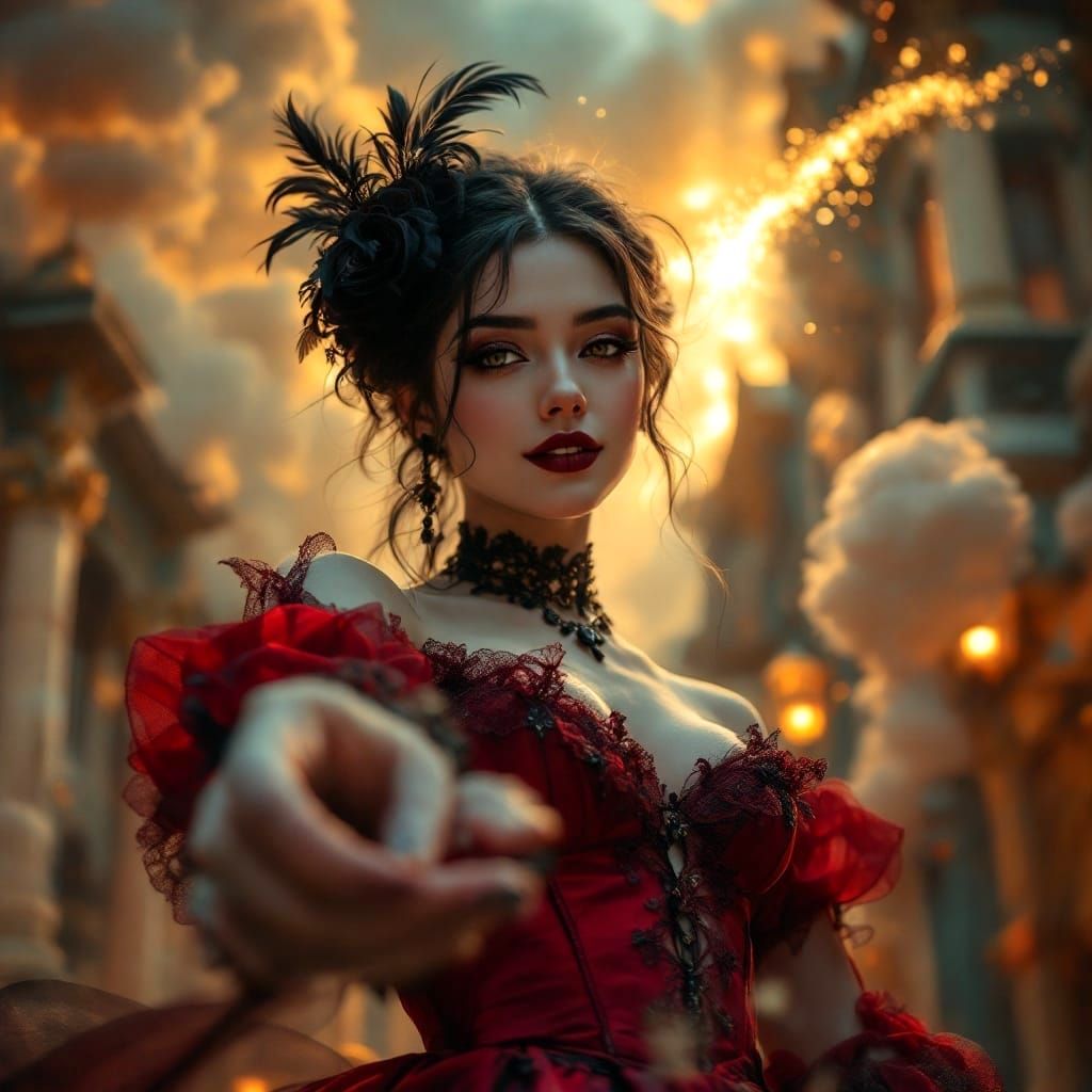 Gothic Beauty Under Golden Light