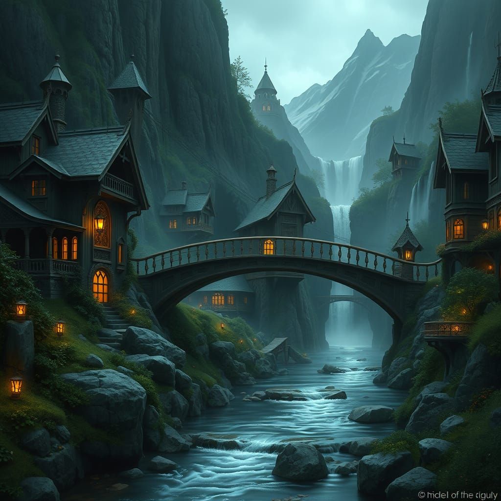 Lantern-Lit Elven Village Scene
