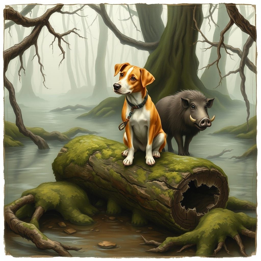 Dog and Hog in Bog, Beatrix Potter Style