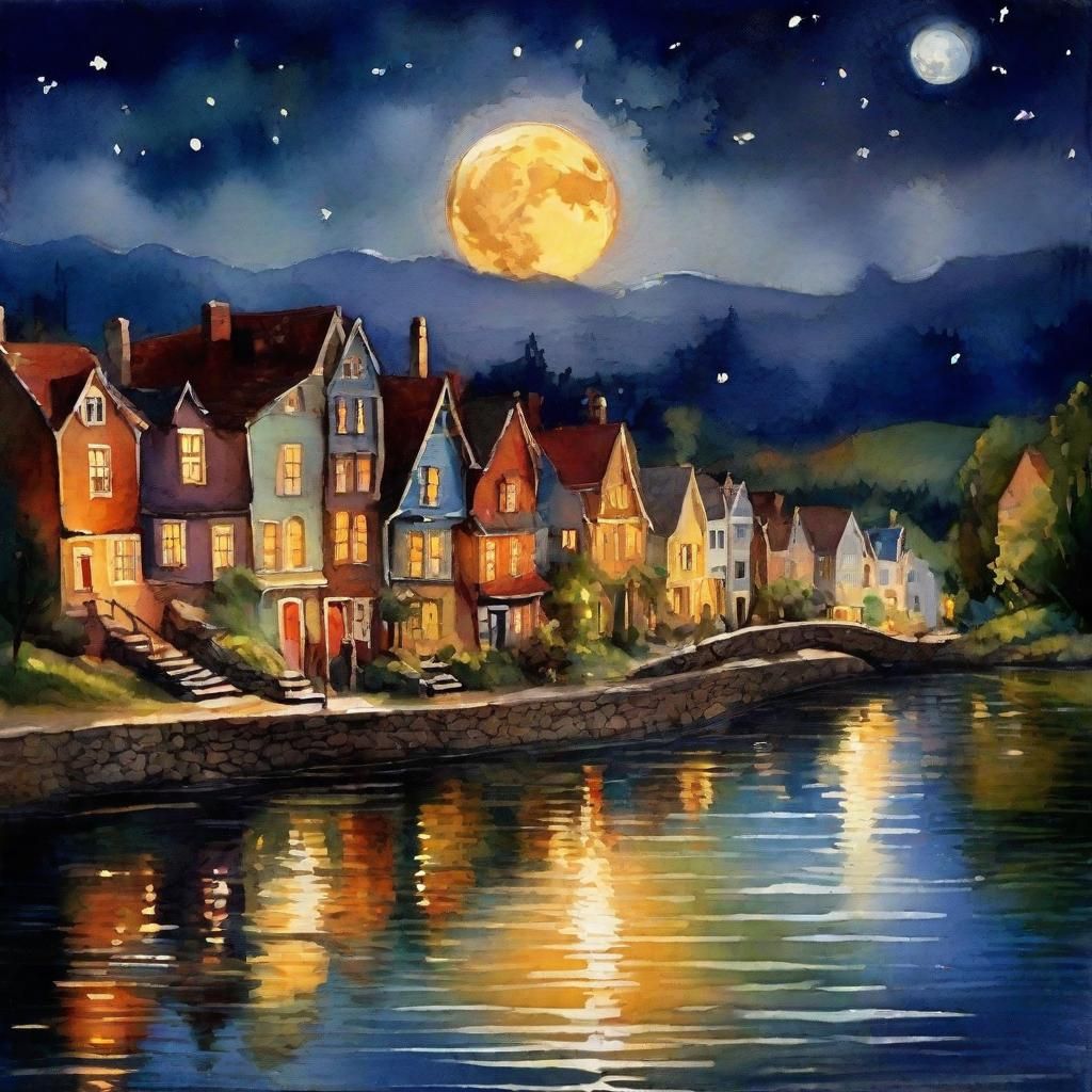 Pixie Town at Golden Hour in Impressionist Style