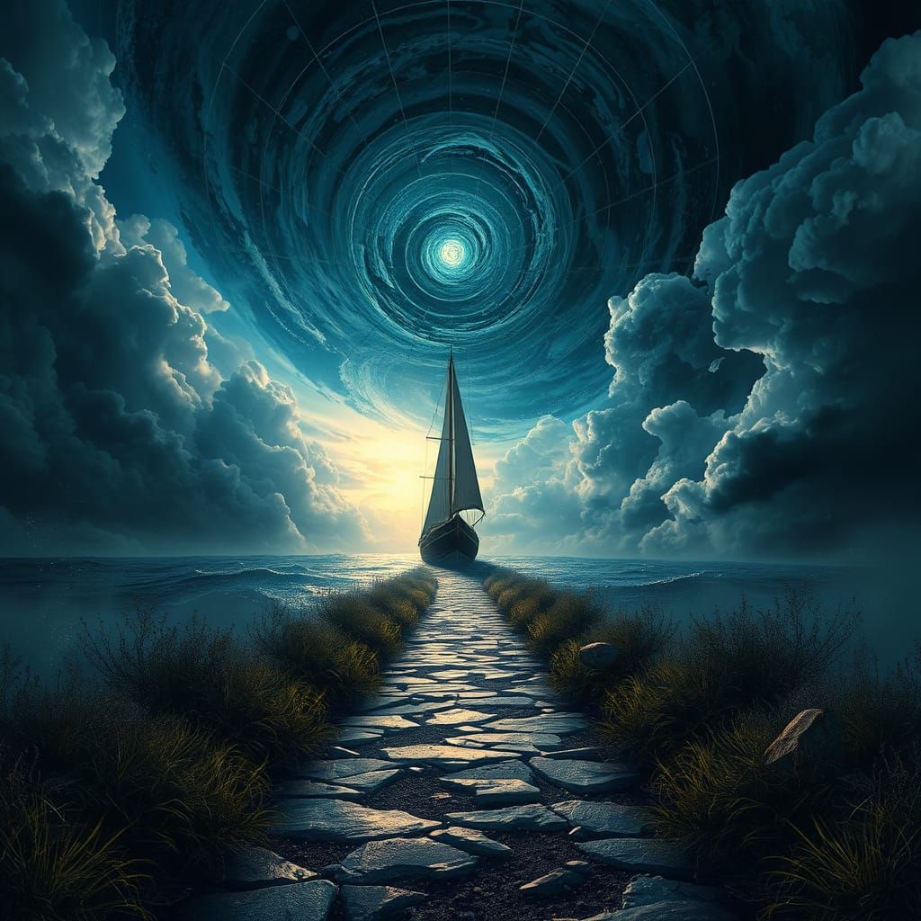 Ethereal Sailboat Ascends to Celestial Realms