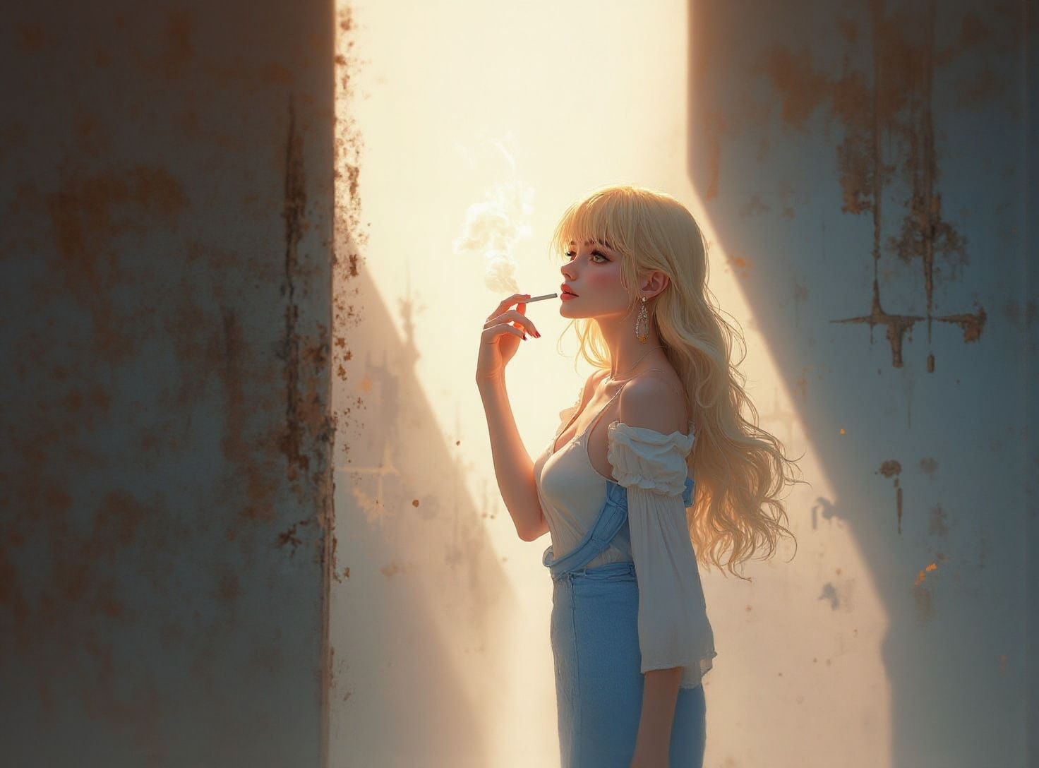 Blue-Eyed Blonde Paints with Smoke: Anime Art