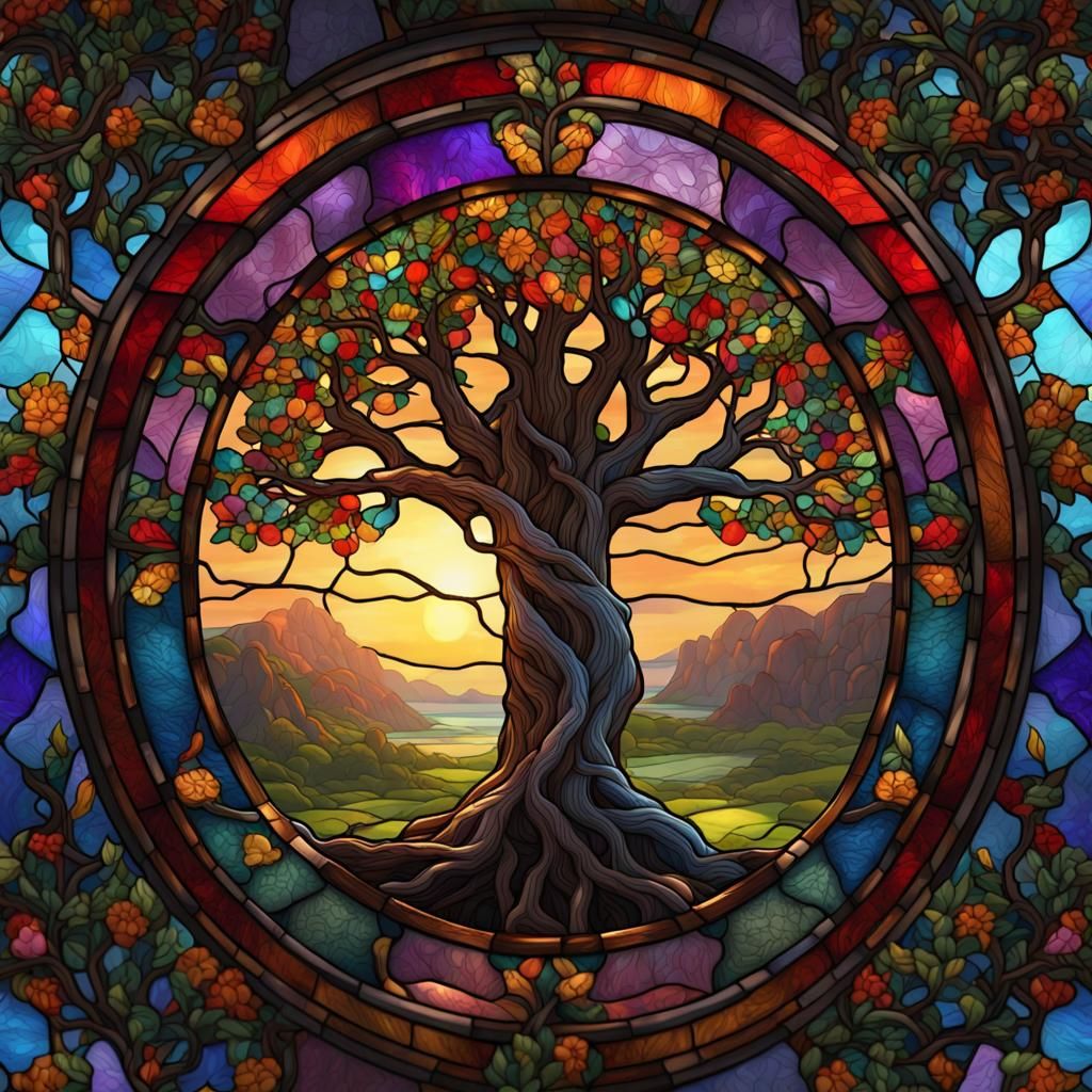 Brilliant Stained Glass Tree of Life