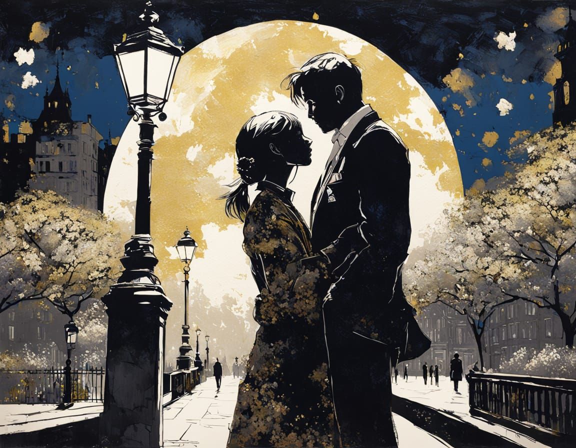 Romantic London Evening in Watercolor Style