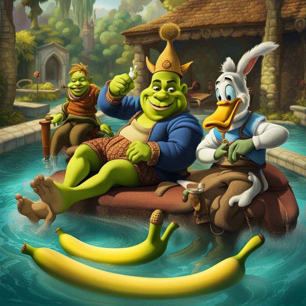 Shrek, Donkey, and Donald Duck Pool Party