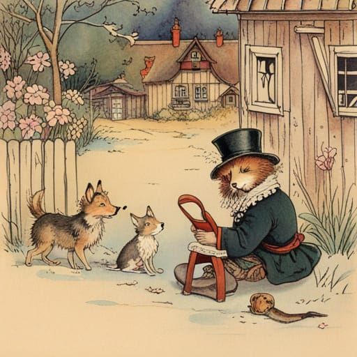 A Sly Old Dog in Golden Age Illustration Style