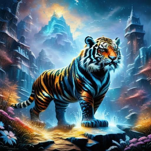 Opal Crystal Tigress: Detailed Fantasy Art