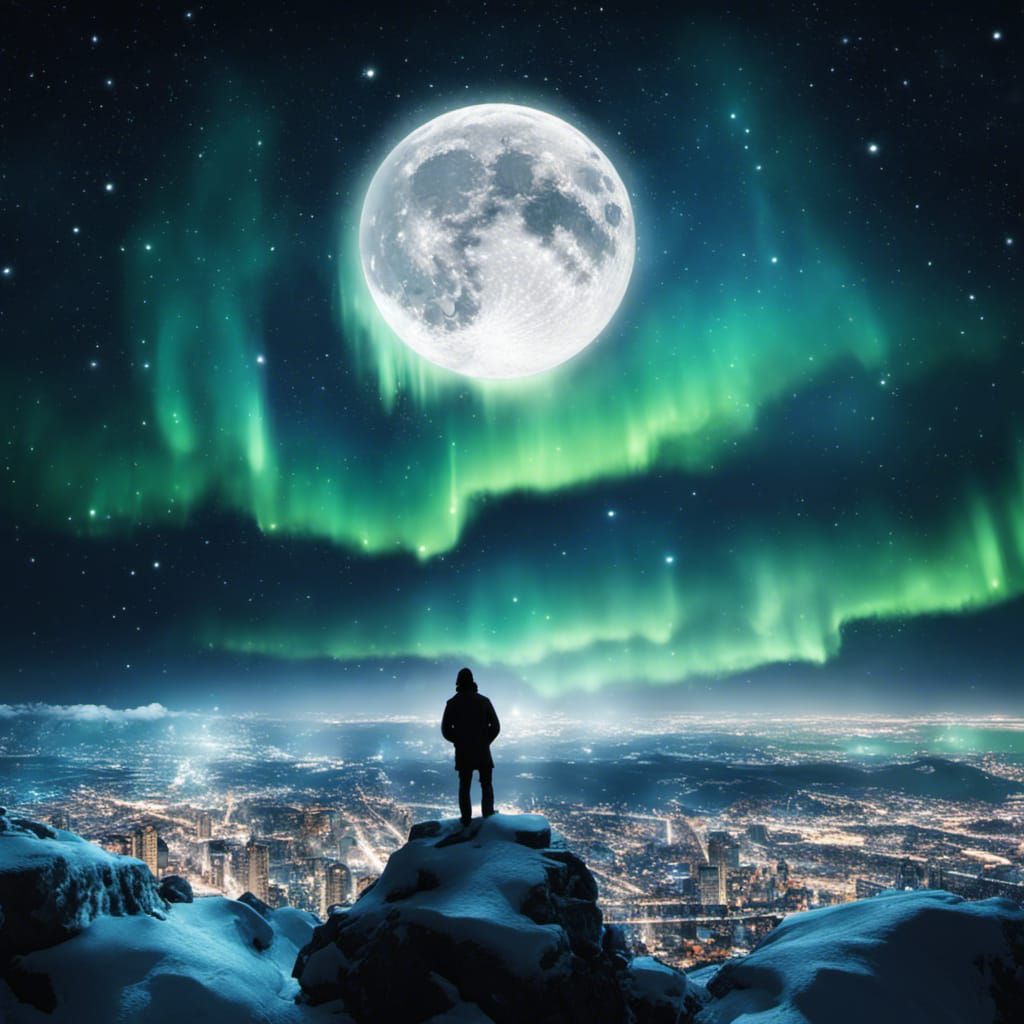 Aurora Borealis Illuminates Crystal Rose in Romantic Style