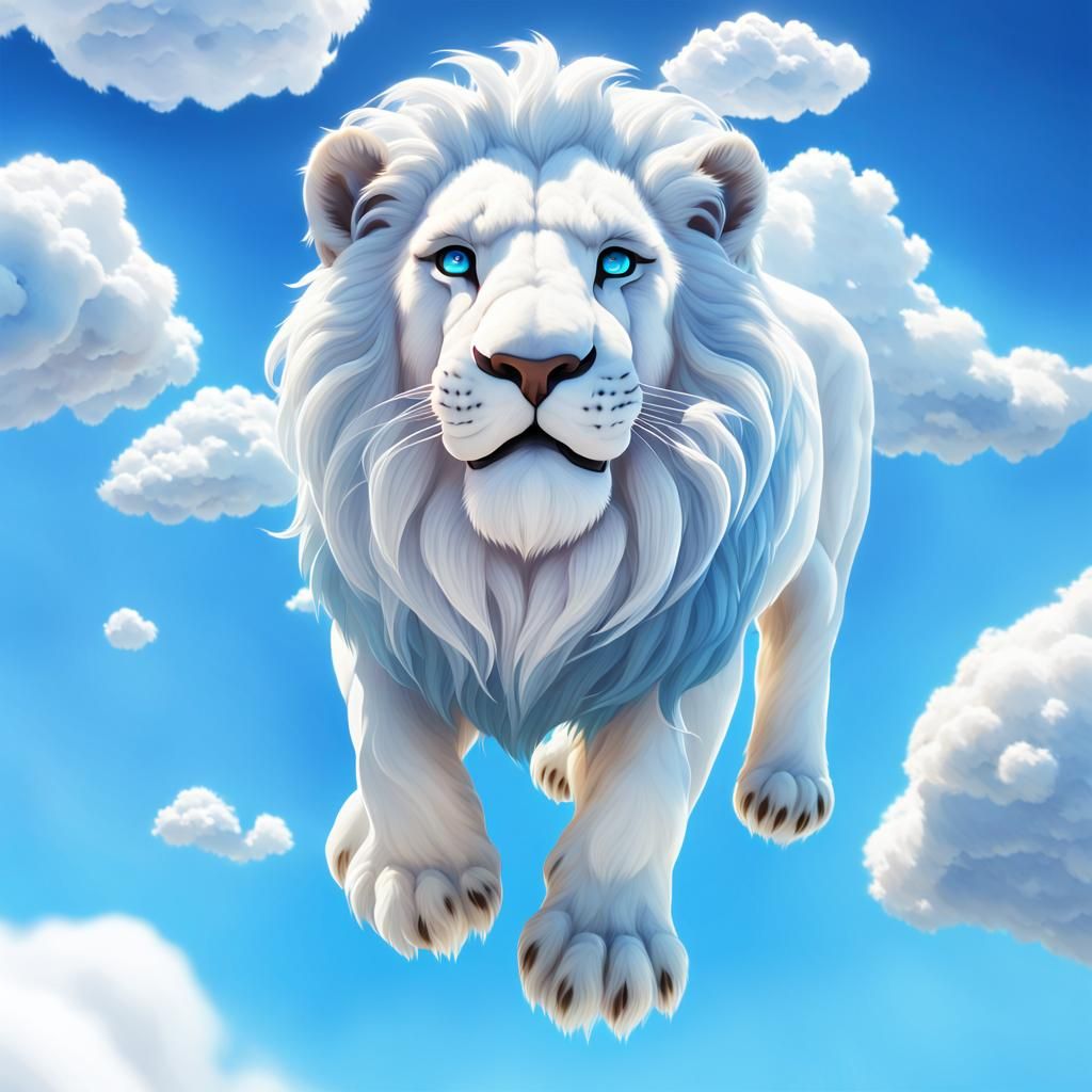 Cloud Lion in Anime Style, 3D Render