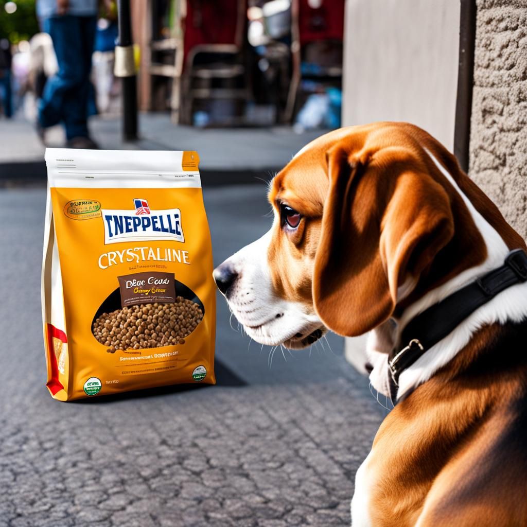 Crystalline Beagle Tempted by Dog Food: Digital Rendering