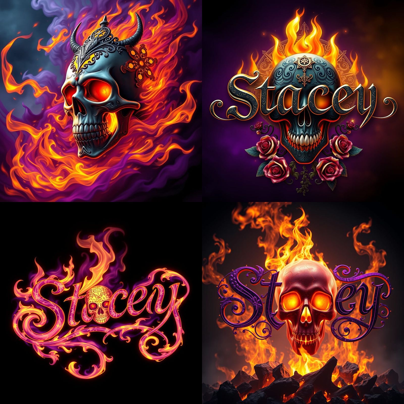 Dark Fantasy 'Stacey' Skull with Flames, 8k