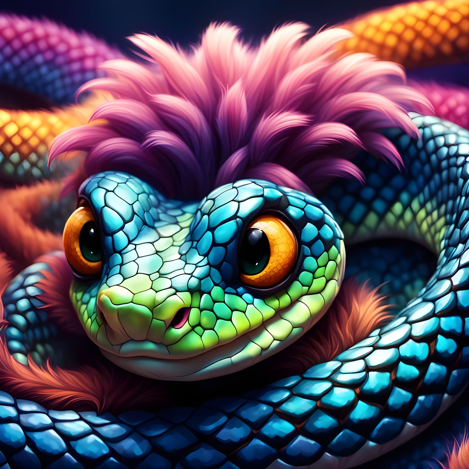 Adorable Fluffy Baby Snake: Pixar-Style 3D Art