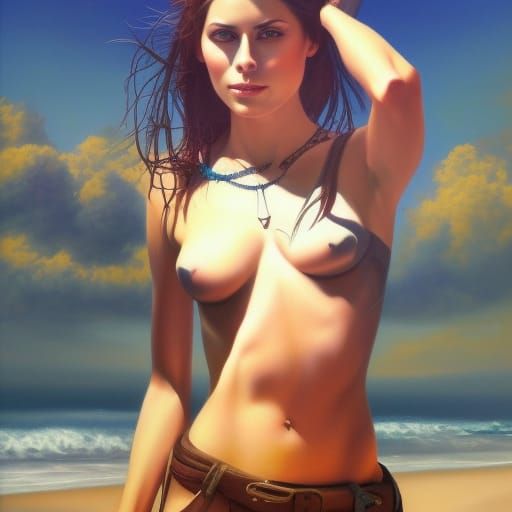 Lena Meyer-Landrut Beach Scene as Oil Painting