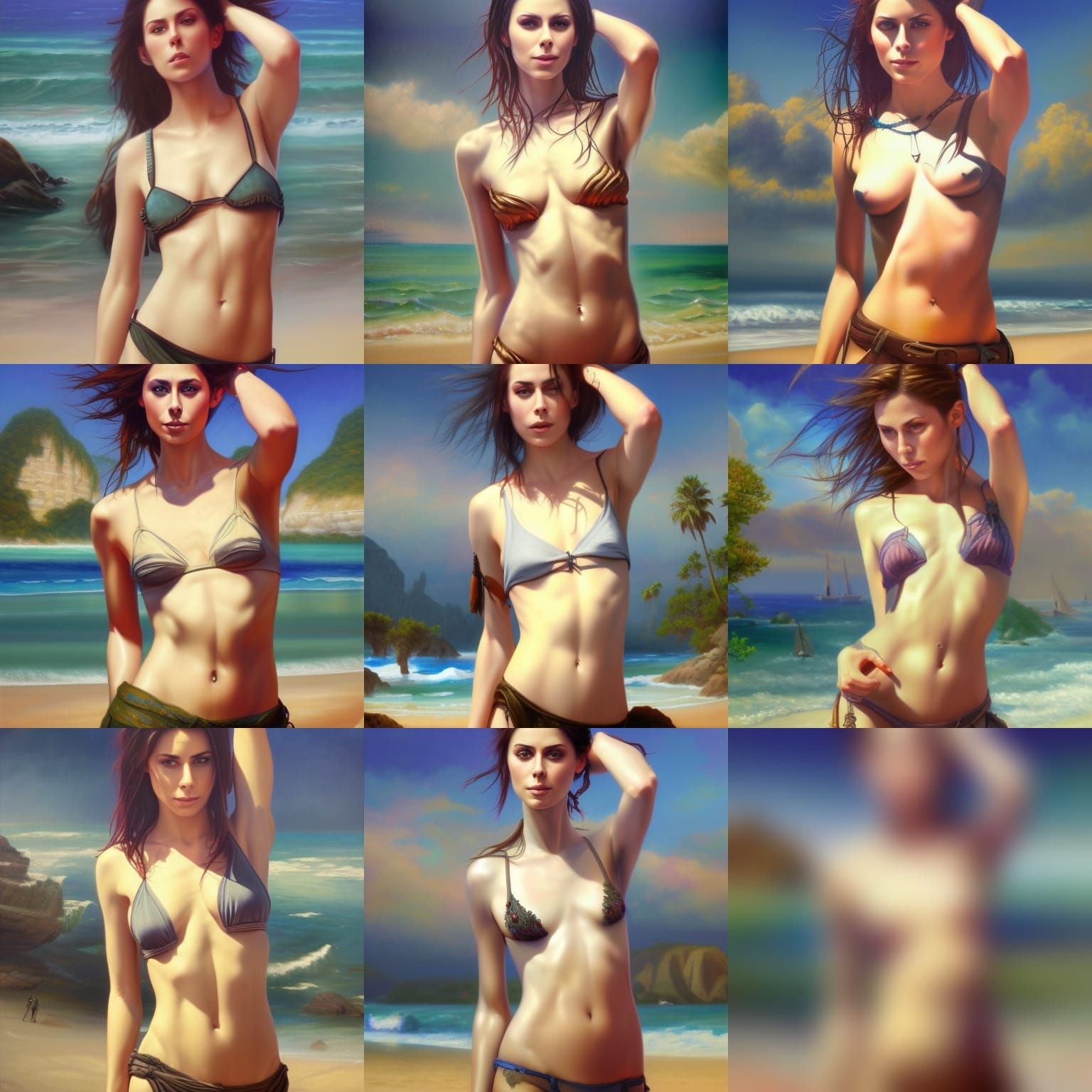 Lena Meyer-Landrut on Beach as Oil Painting